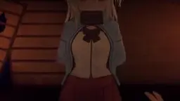 Nahaufnahme eines weißen Anime-Mädchens mit Katzenohren und tränenden Augen, während eine Hand ihren Kopf packt